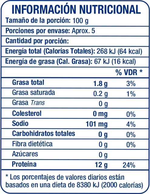 Filete de Merluza 1lb - información nutricional