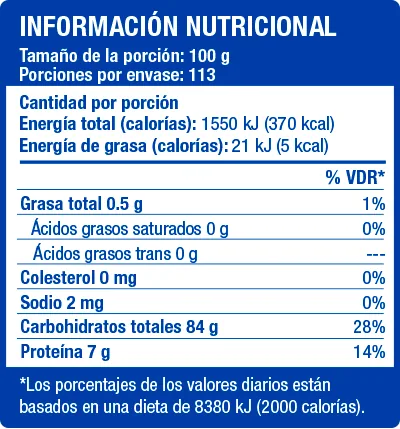 Arroz Blanco 11.3kg - información nutricional