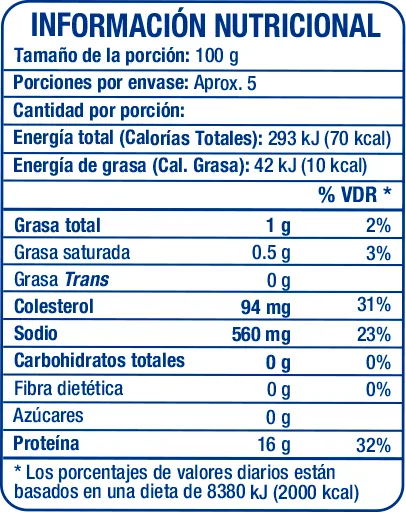 Camarón Pelado y Desvenado Mediano 1lb - información nutricional