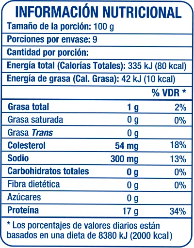 Camarón Pelado y Desvenado Grande 2lb - información nutricional