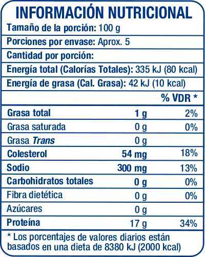 Camarón Pelado y Desvenado Grande 1lb - información nutricional