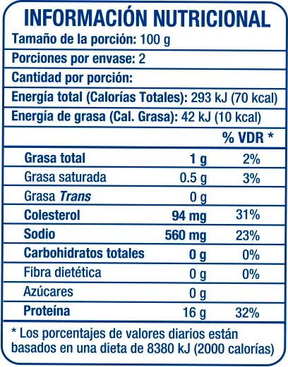 Camarón Pelado y Desvenado Línea diaria 1/2lb - información nutricional
