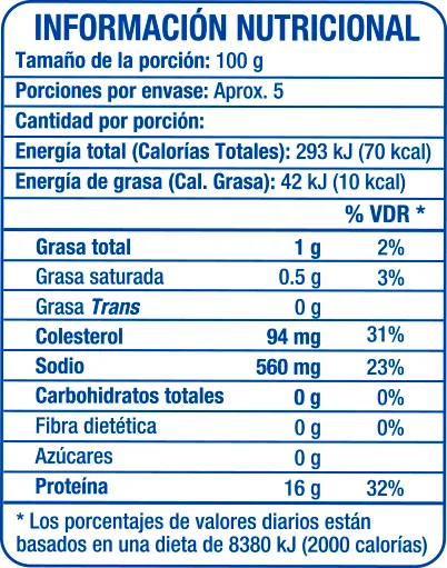 Camarón Pelado y Desvenado Línea diaria 1lb - información nutricional
