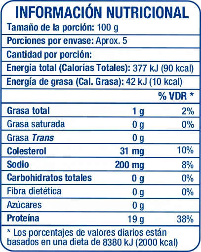 Camarón Pelado y Desvenado Jumbo 1lb - información nutricional