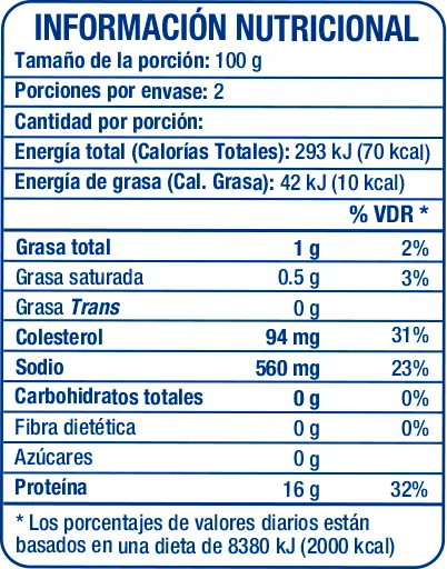 Camarón Pelado y Desvenado Mediano 1/2lb - información nutricional