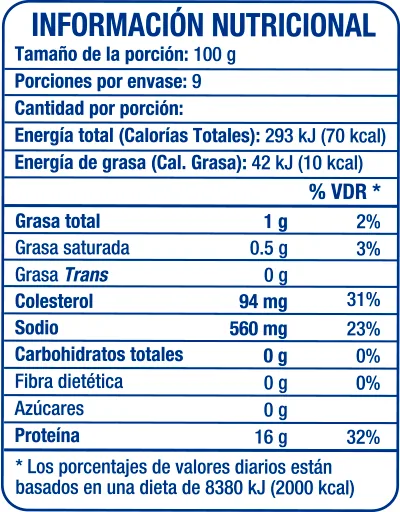 Camarón Pelado y Desvenado Mediano 2lb - información nutricional