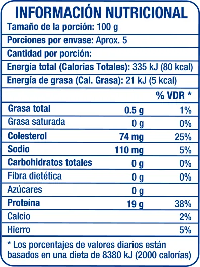 Filete de Tilapia 1lb - información nutricional