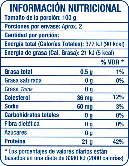 Filete de Dorado 1/2lb - información nutricional