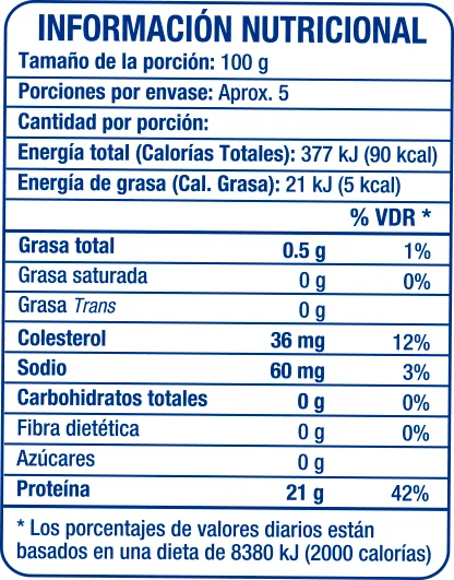 Filete de Dorado 1lb - información nutricional
