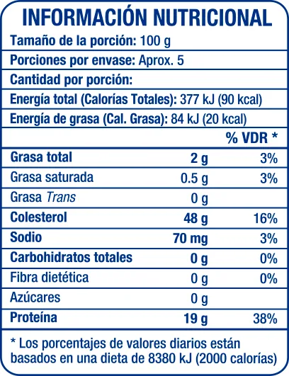 Filete de Corvina 1lb - información nutricional