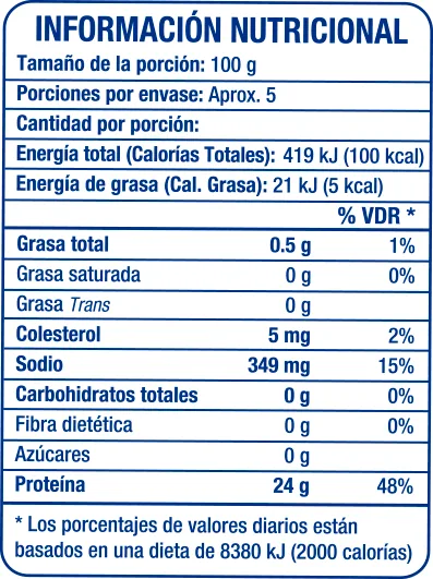 Filete de Wahoo 1lb - información nutricional