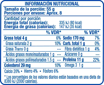 Sardinas en Salsa de Tomate Oval 425g - información nutricional