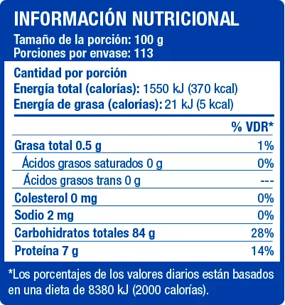 Arroz Viejo 11.3kg - información nutricional